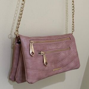 Rampage Pink Quilted Women’s Crossbody Bag with Gold Chain Strap